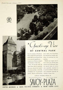 1934 Ad Savoy Plaza Hotel Fifth Ave 58th 59th St New York Central Park YFS2