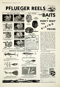 1934 Ad Pflueger Reels Fishing Bait Tackle Minnow Lure Sporting Goods YFS2
