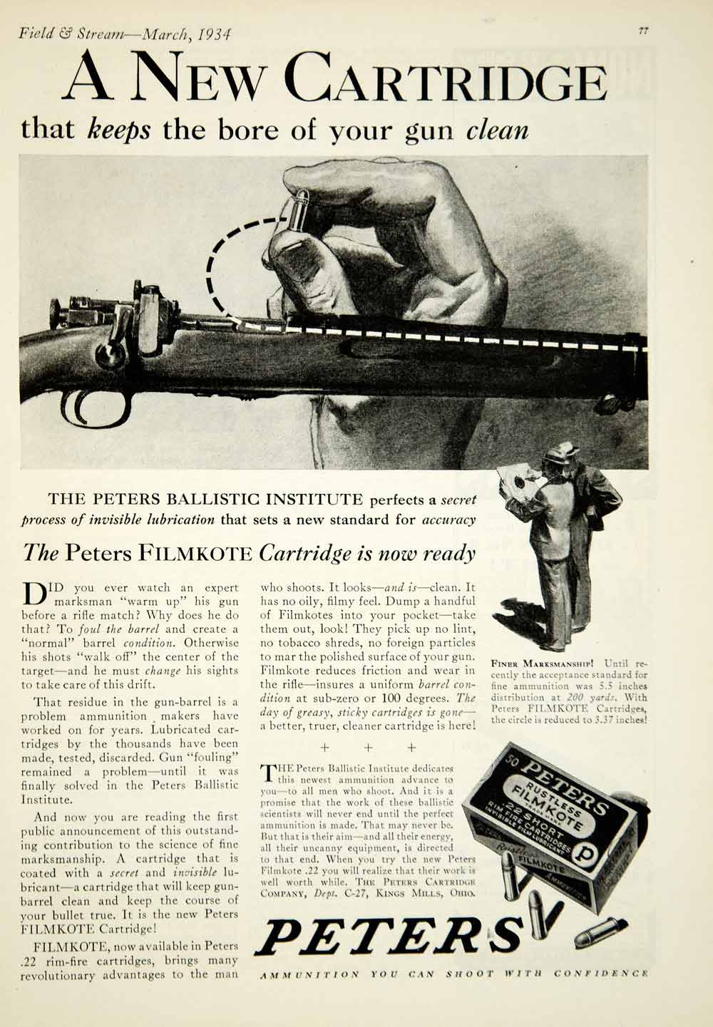 1934 Ad Peters Cartridge Filmkote Ammo Hunting Rifle Gun Sporting Goods YFS2