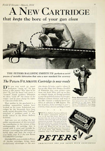 1934 Ad Peters Cartridge Filmkote Ammo Hunting Rifle Gun Sporting Goods YFS2
