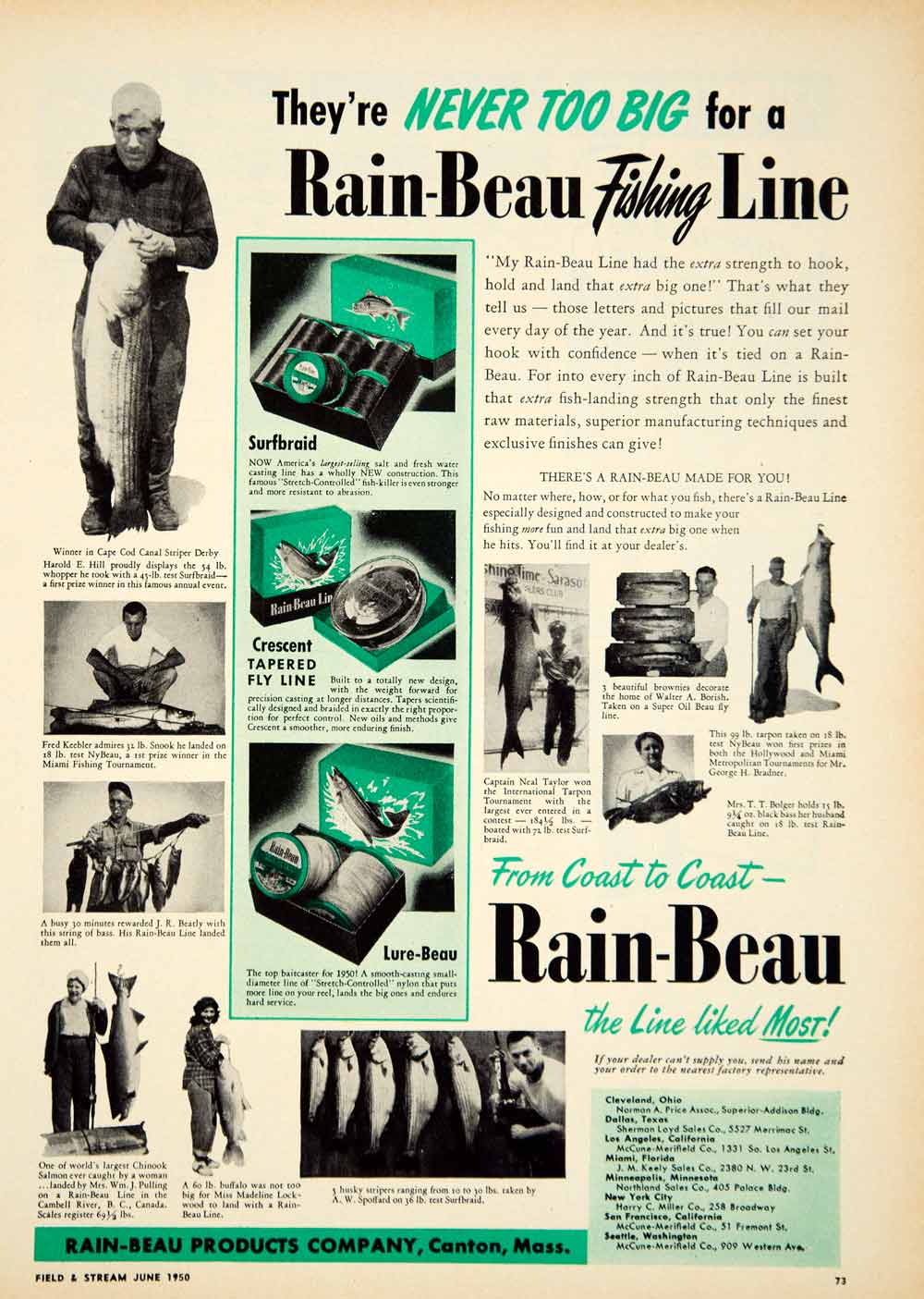 1950 Ad Rain-Beau Surfbraid Tapered Fly Fishing Line Bait Tackle Sport –  Period Paper Historic Art LLC