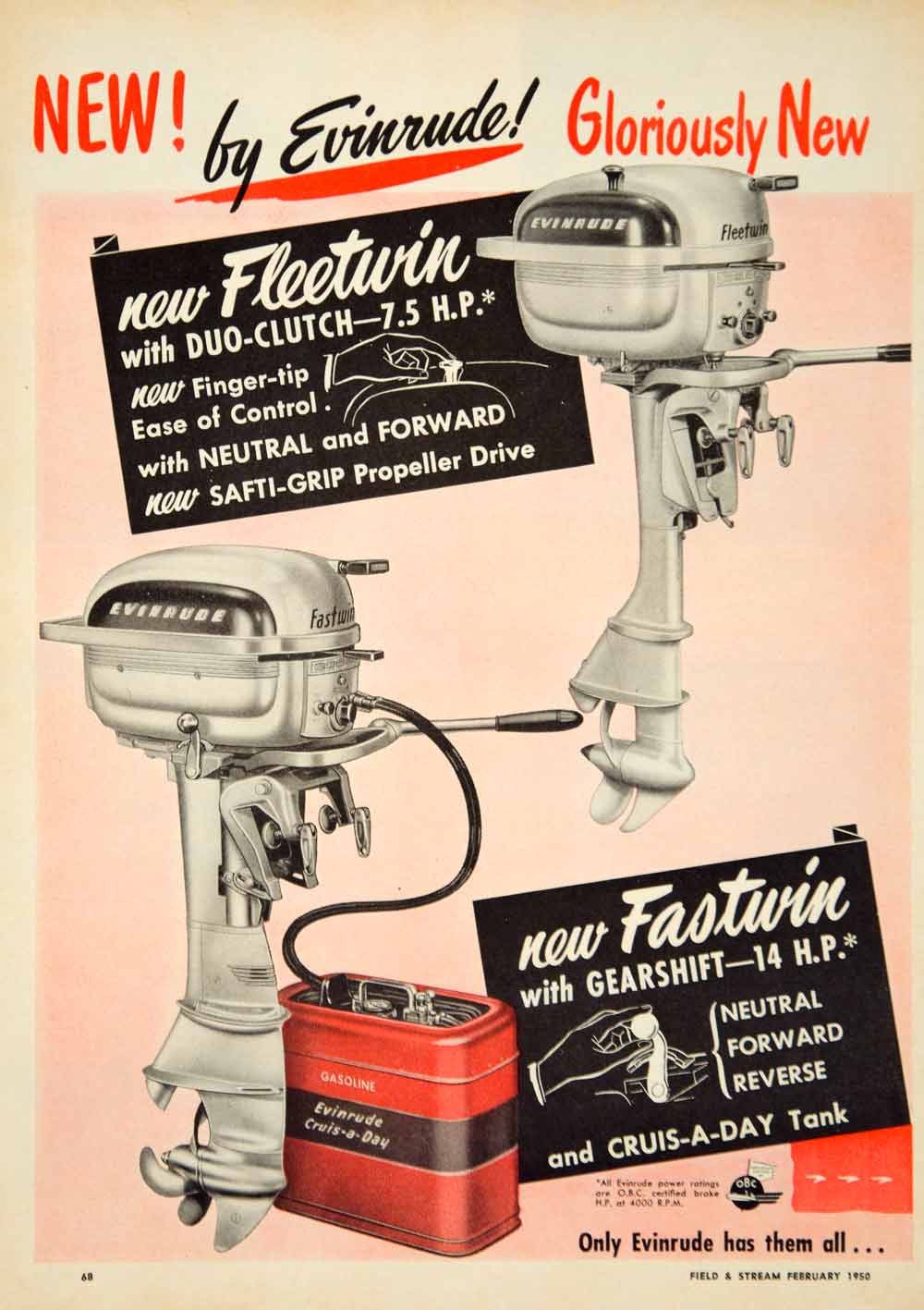1950 Ad Evinrude Fleetwin Fastwin Speeditwin Outboard Boat Motor Sporting YFS2