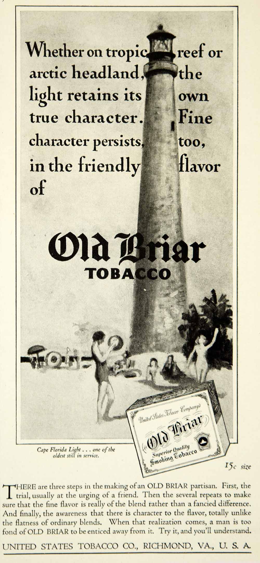 1931 Ad Old Briar Pipe Smoking Tobacco Cape Florida Lighthouse Beach YFS2