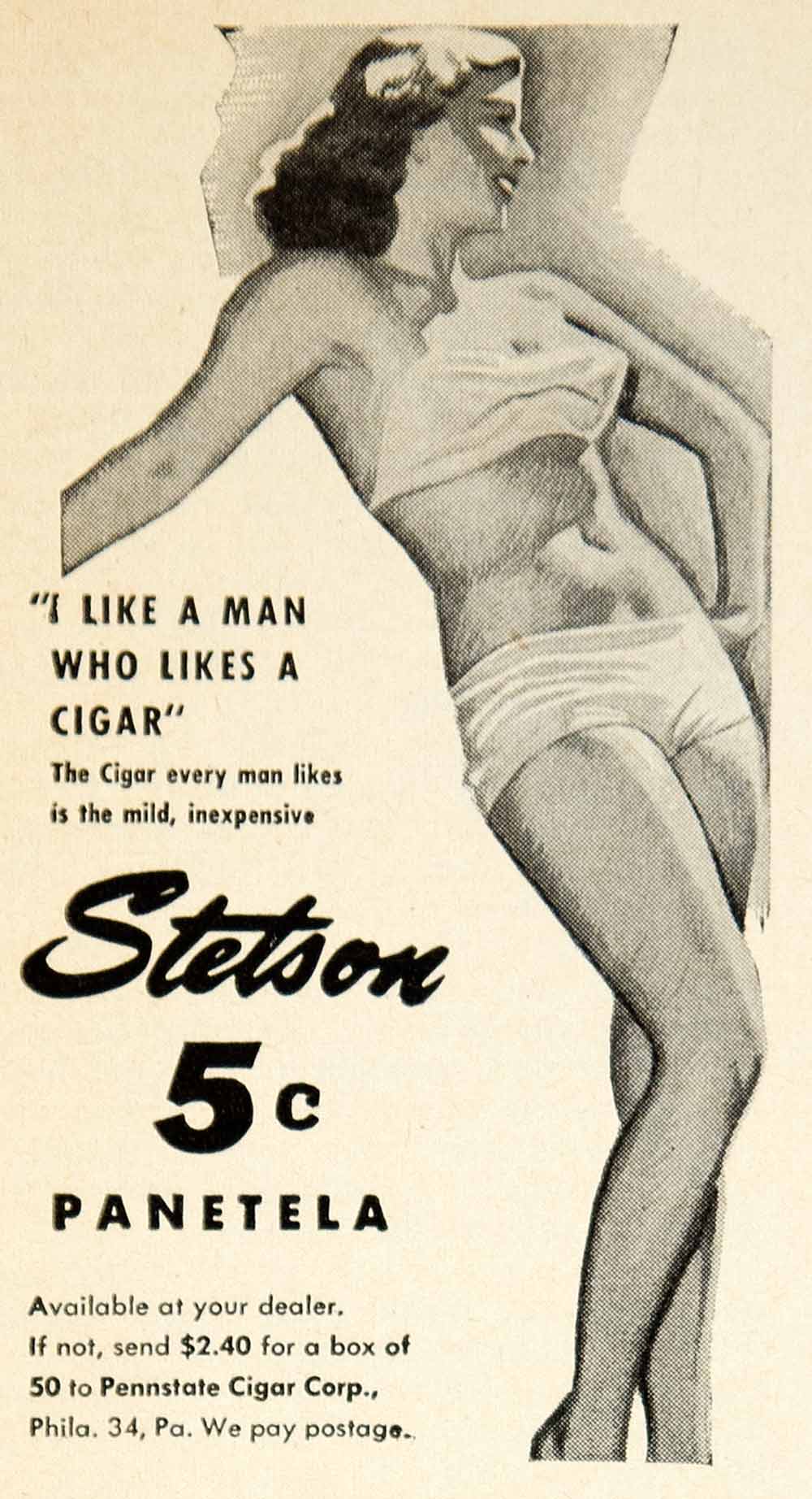 1949 Ad Pennstate Stetson Panetela Cigar Smoking Tobacco Pin Up Girl YFS2