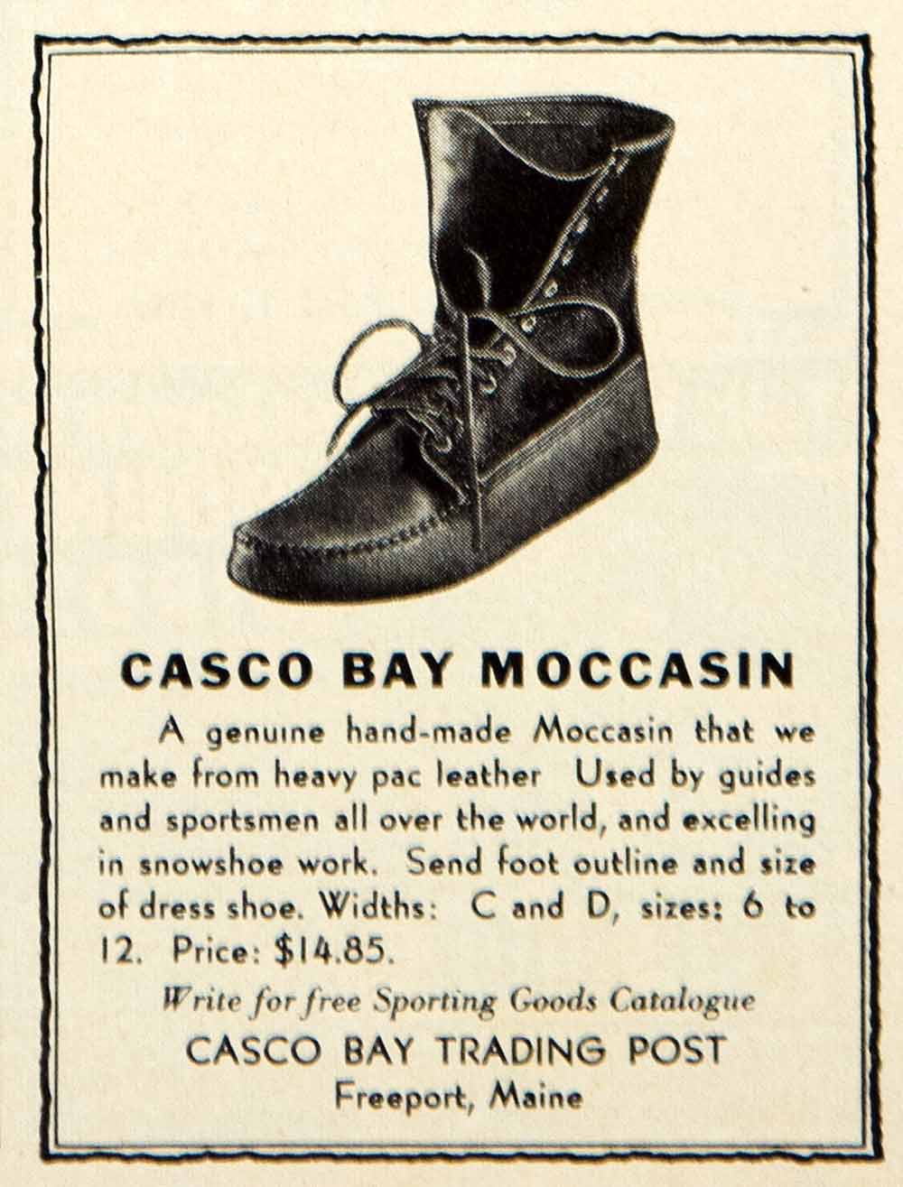 1949 Ad Casco Bay Moccasin Sportsman Footwear Shoe Clothing Hunting YFS2
