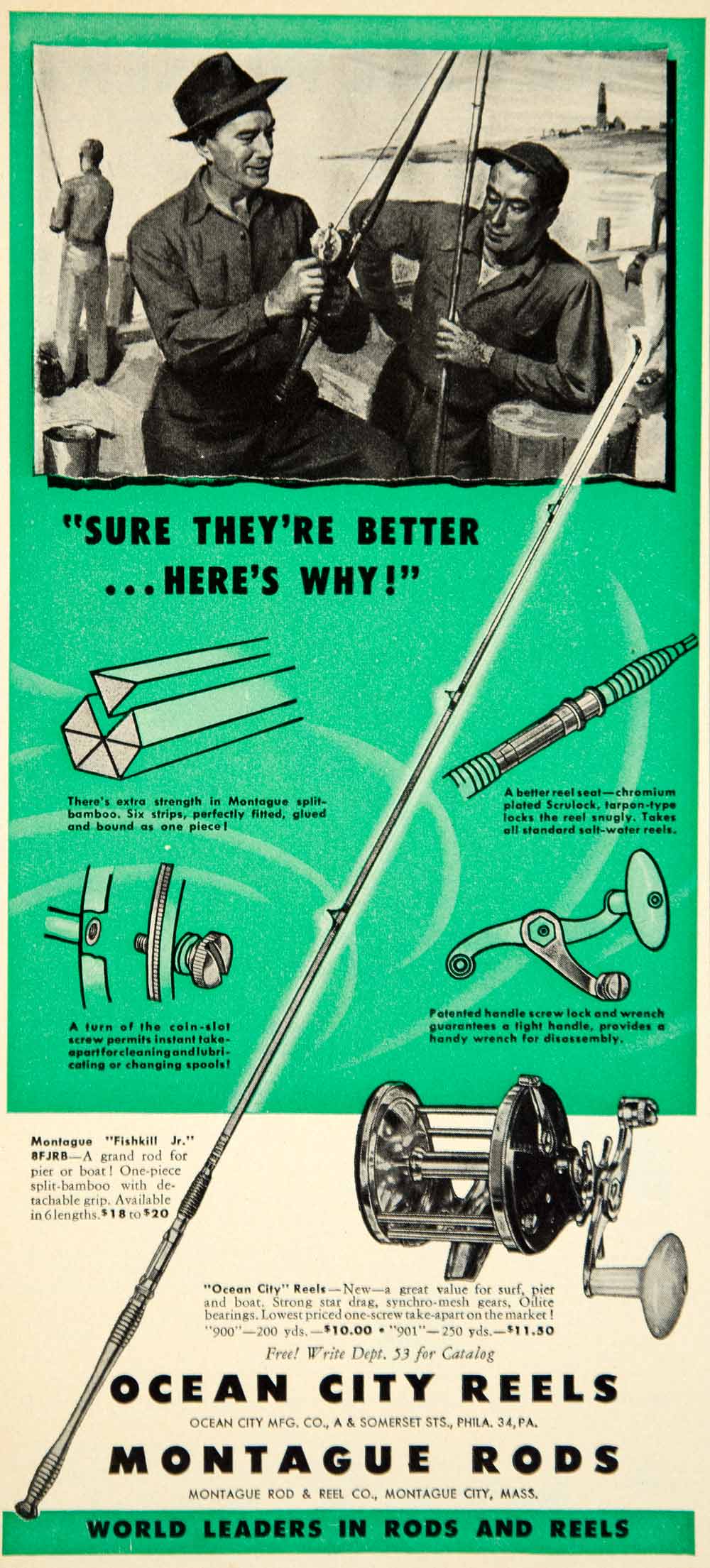 1950 Ad Ocean City Reels Montague Rods Fishing Bait Tackle
