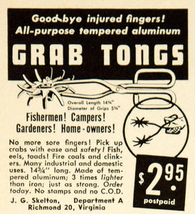 1950 Ad JG Skelton Aluminum Grab Tongs Fishing Tool Sporting Goods Hunting YFS2