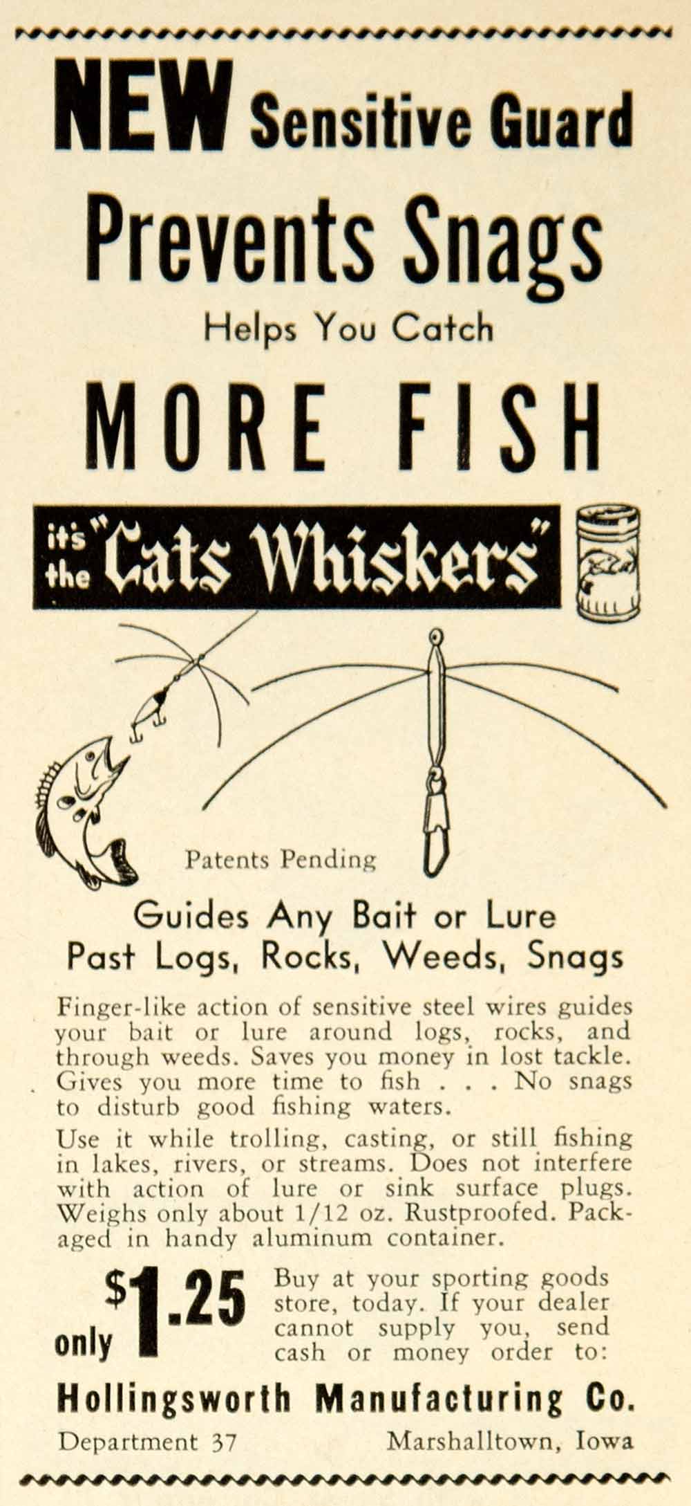 1950 Ad Hollingsworth Sensitive Guard Fishing Bait Tackle Sporting Goods YFS2