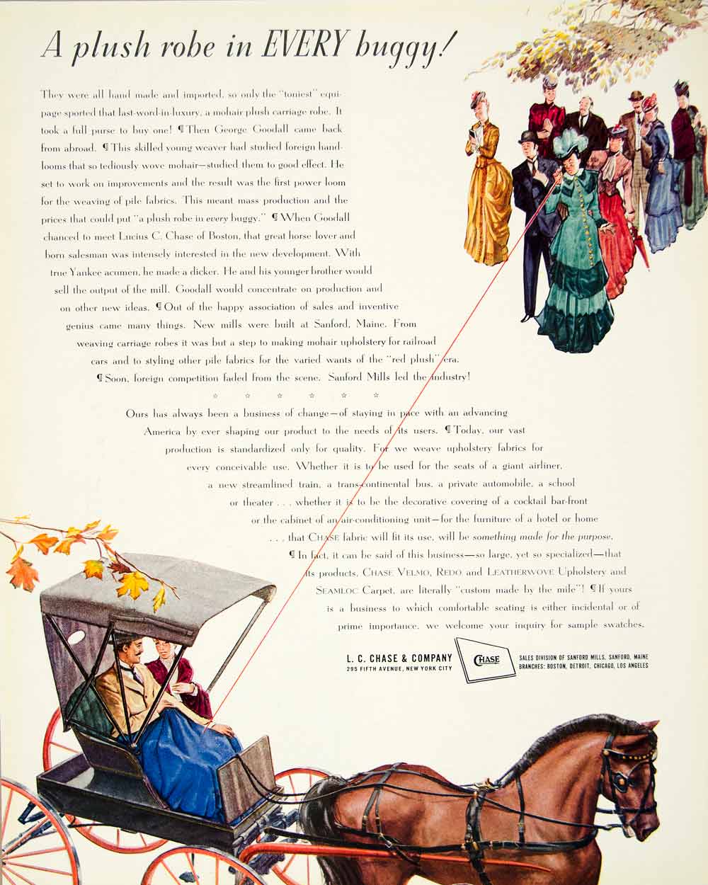 1941 Ad L. C. Chase New York Horse Buggy Victorian Fashion Clothing Figure YFT1