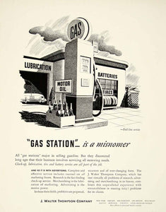 1942 Ad J. Walter Thompson Company Gas Motor Oil Batteries Store Full YFT1