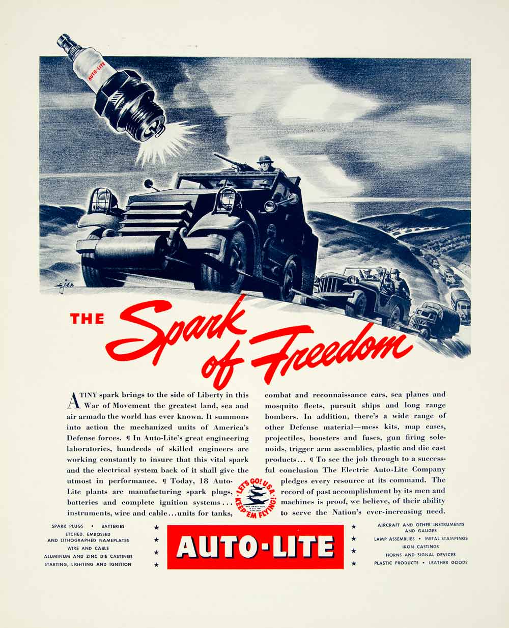 1942 Ad Auto Lite Aircraft Supplies World War II Batteries Plugs YFT1