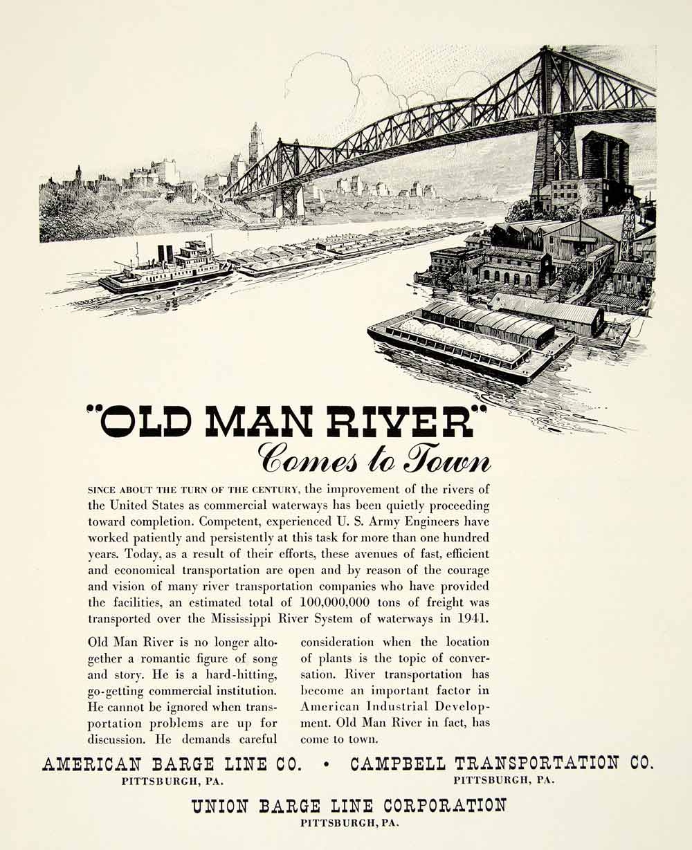 1942 Ad American Barge Campbell Transportation Pittsburgh River YFT1