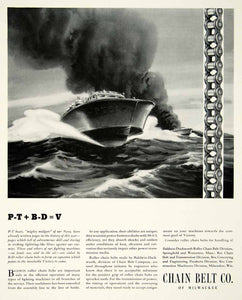 1942 Ad Chain Belt Milwaukee Wisconsin Military Ship Gears World War II YFT1