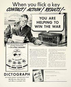 1942 Ad Dictograph Communication System World War II Military Uniform Radio YFT1