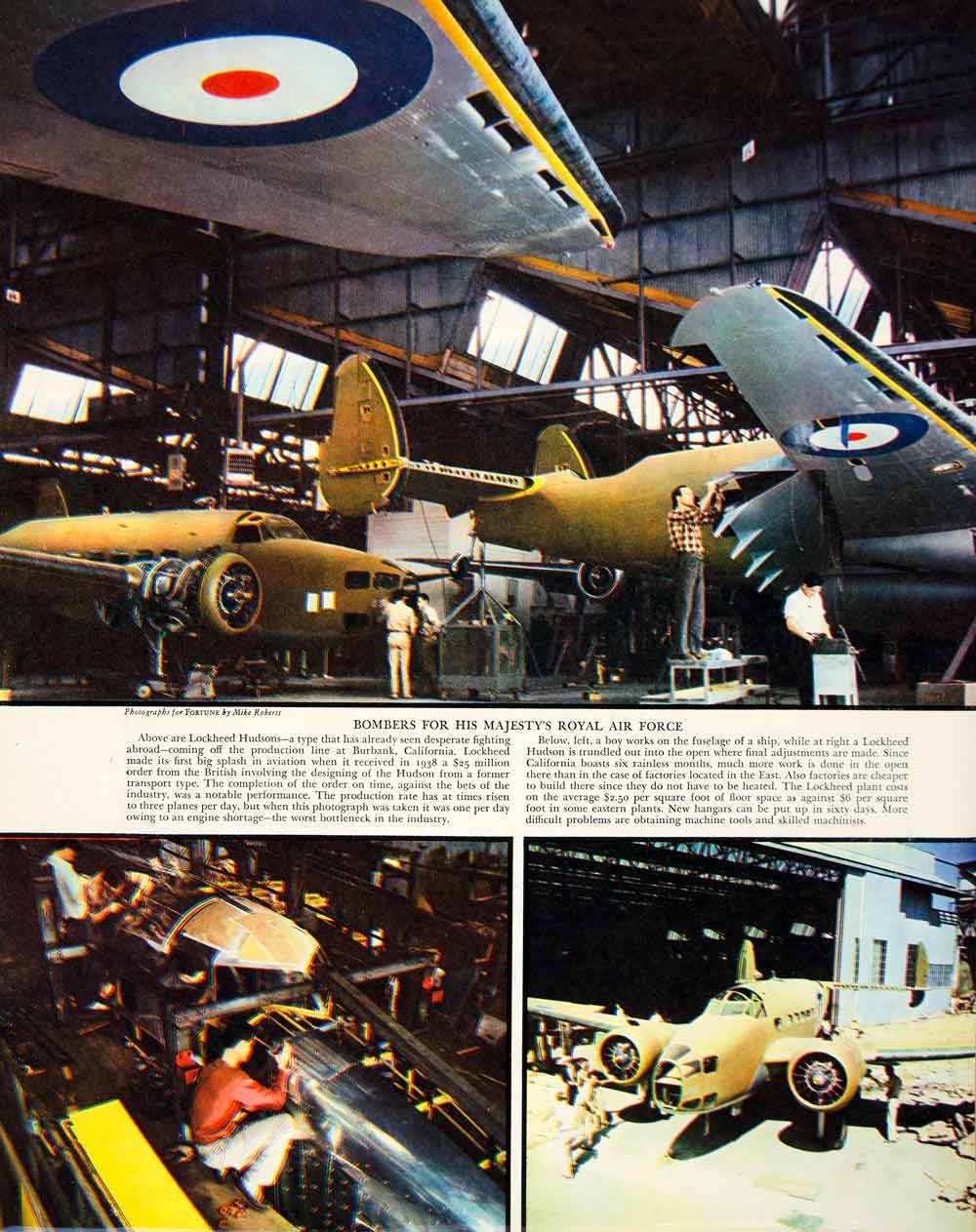 1940 Color Print Majesty Royaly Air Force Aviation Airplane Bomber Hanger YFT1