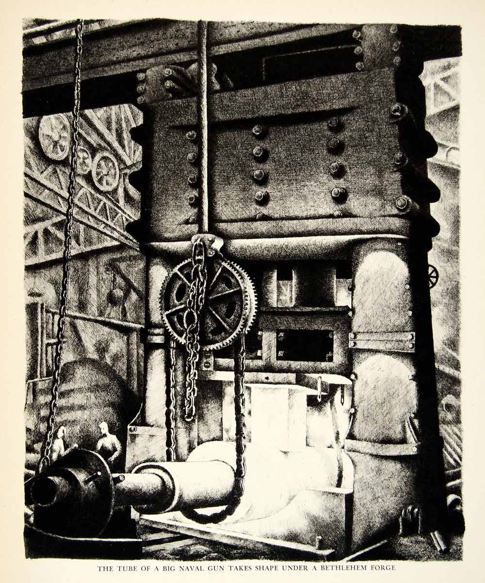 1941 Rotogravure Factory Forge Mill Naval Gun Bethlehem Mold Pulley World YFT1