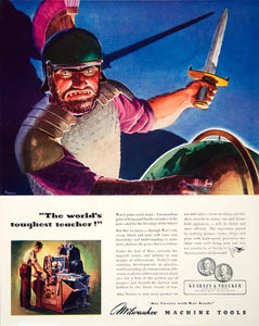 1943 Ad World War II Kearny Trecker Mars Machine Tools Soldier Sword YFT2