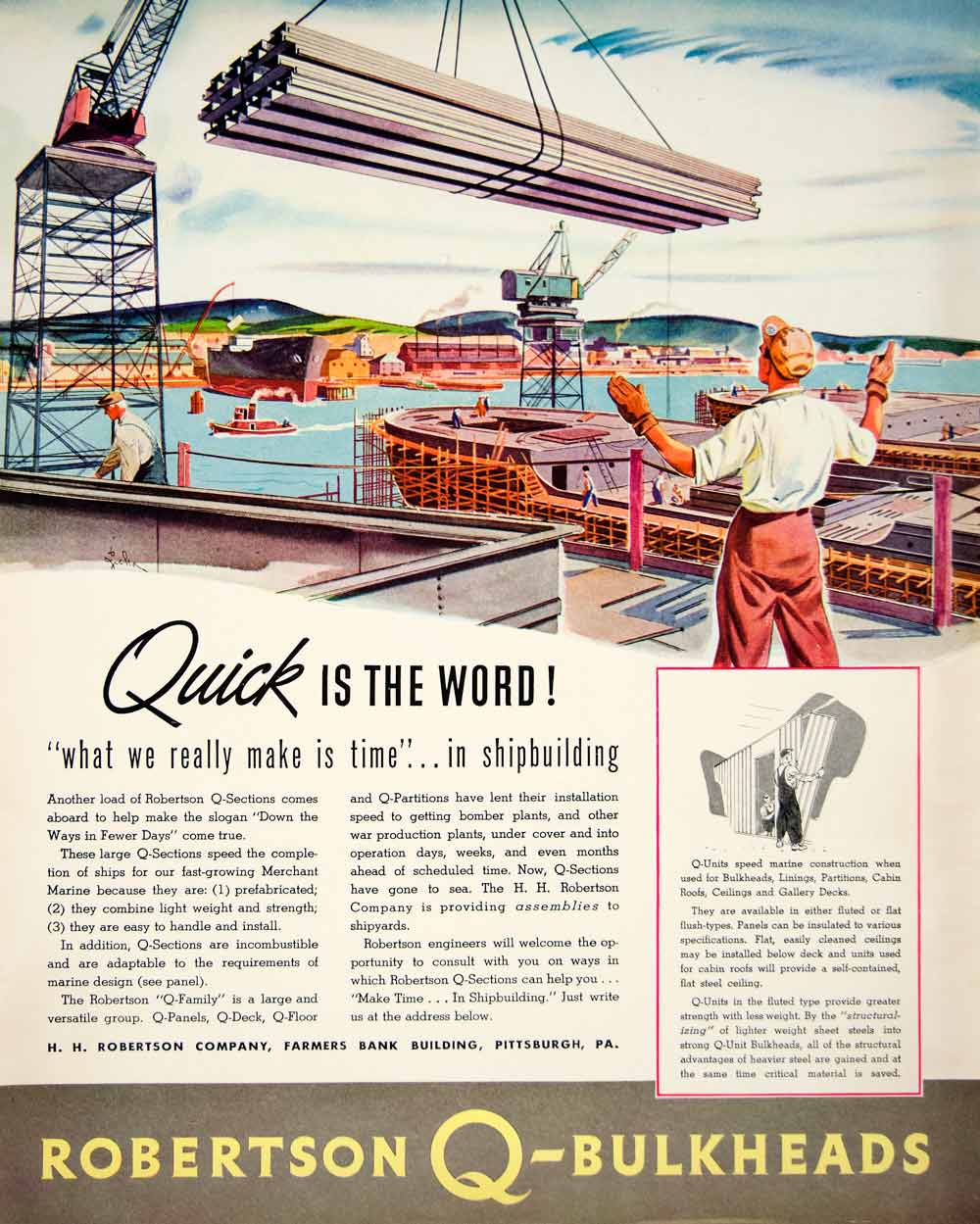 1943 Ad Robertson Q-Bulkheads Shipyard Dock Assembly Iron Bars Building YFT2