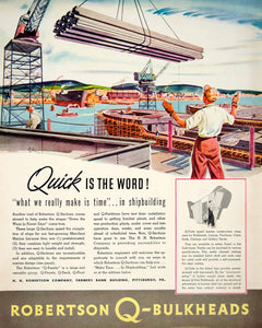 1943 Ad Robertson Q-Bulkheads Shipyard Dock Assembly Iron Bars Building YFT2
