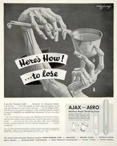 1943 Ad Artzybasheff Common Cold Creepy Ajax Aero Paper Cups Drink YFT2