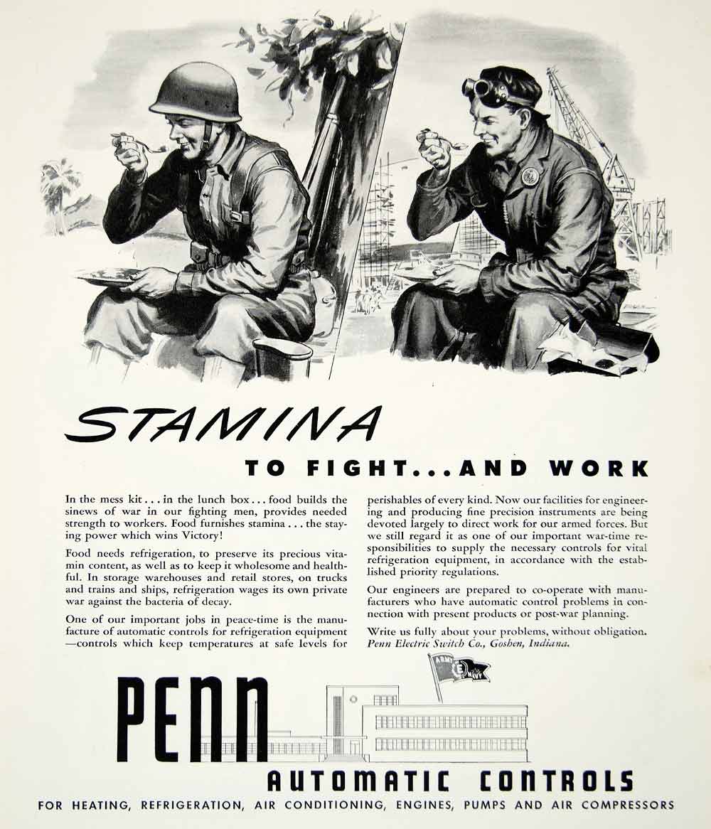 1943 Ad Penn Automatic Controls Soldier World War II WWII Electric Switch YFT2