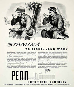 1943 Ad Penn Automatic Controls Soldier World War II WWII Electric Switch YFT2