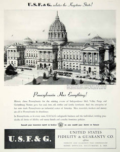 1945 Ad Fidelity Guaranty Pennsylvania Capitol Harrisburg USF&G Fire YFT2