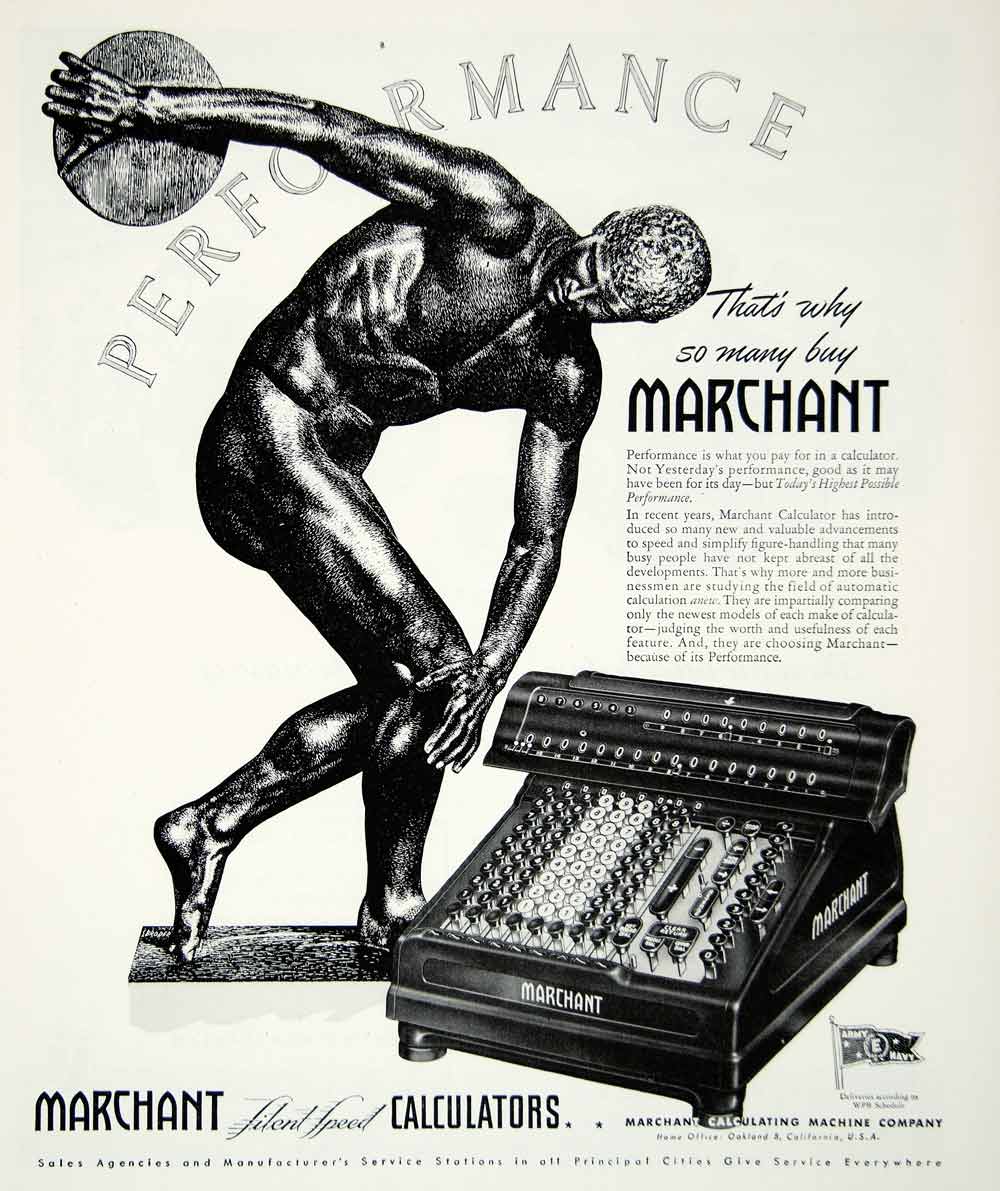 1945 Ad Marchant Calculating Machine Discus Athlete Nude Addition YFT2