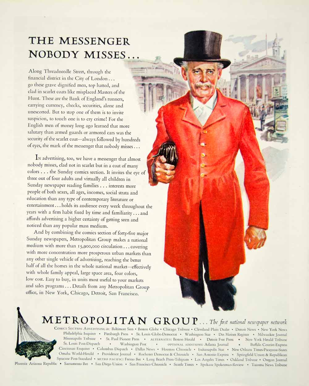 1945 Ad Metropolitan Group Red Coat Newspaper Advertising Comics YFT2