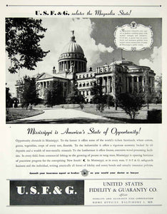 1945 Ad United States Fidelity Guaranty Mississippi Capitol Building YFT2
