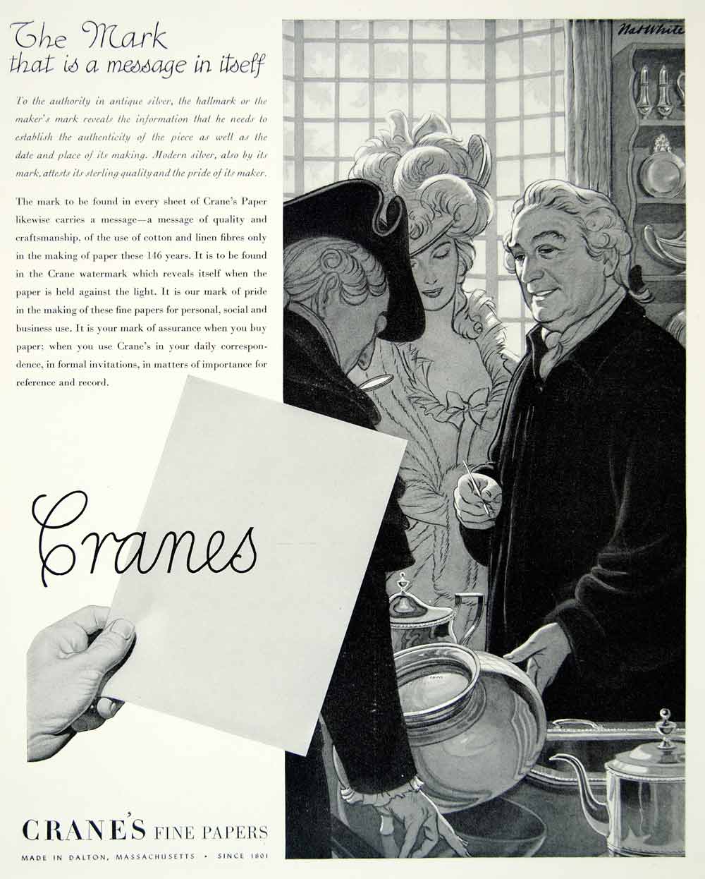 1947 Ad Crane Fine Paper Company Mark Colonial Dalton Massachusetts Nat YFT3
