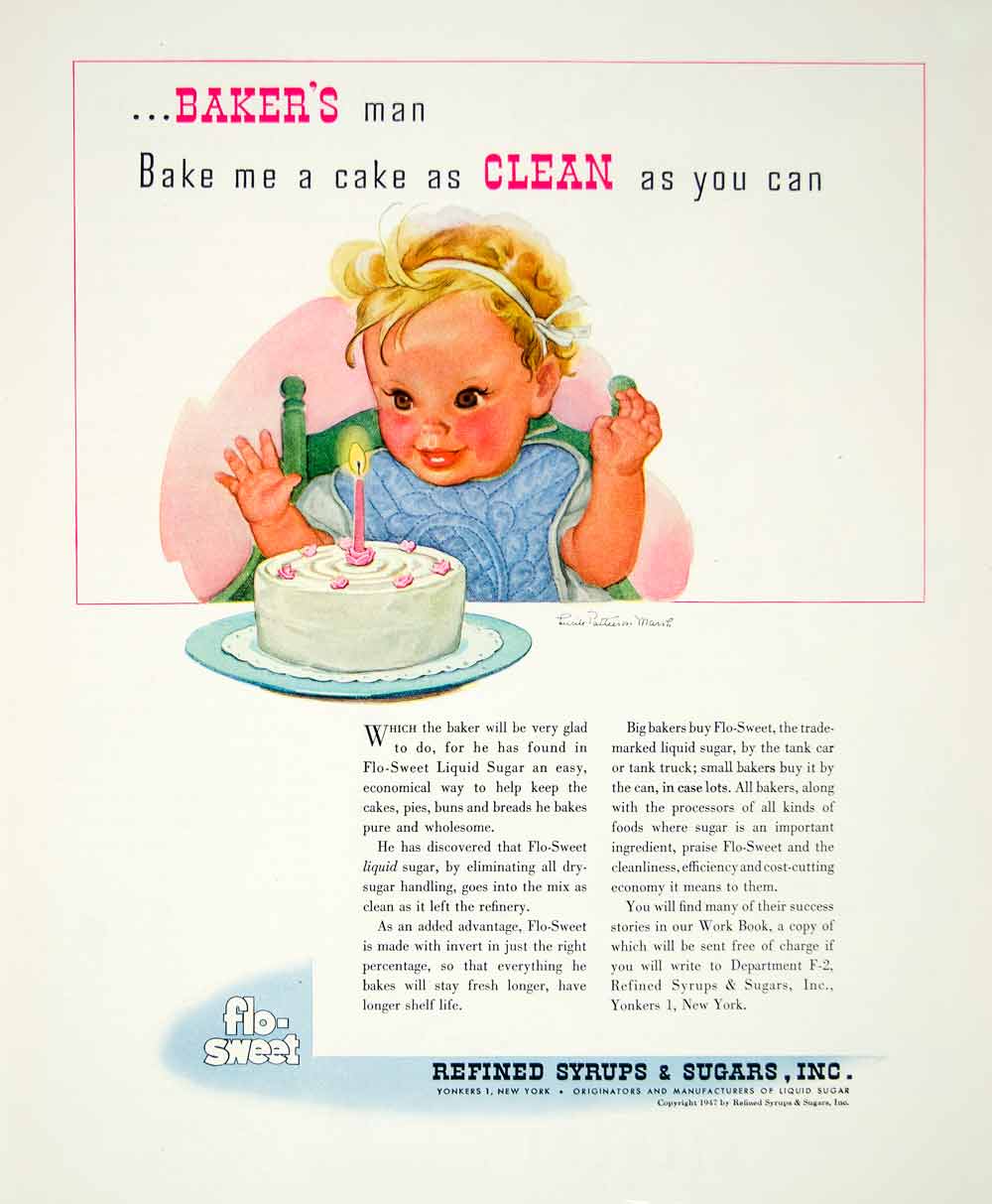 1947 Ad Baby Child Birthday Cake Flosweet Sugar Syrups Lucile Patterson YFT3