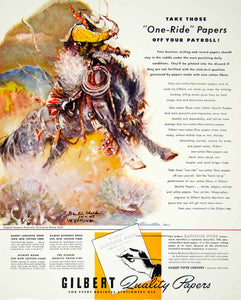 1947 Ad Gilbert Quality Paper Company Rodeo Benton Clark Stationary Cowboy YFT3