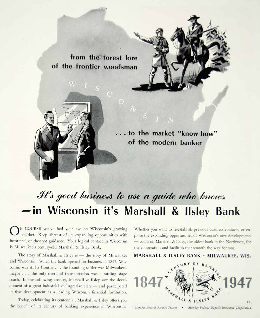 1947 Ad Marshall Ilsley Bank Milwaukee Wisconsin State Frontier Horse YFT3