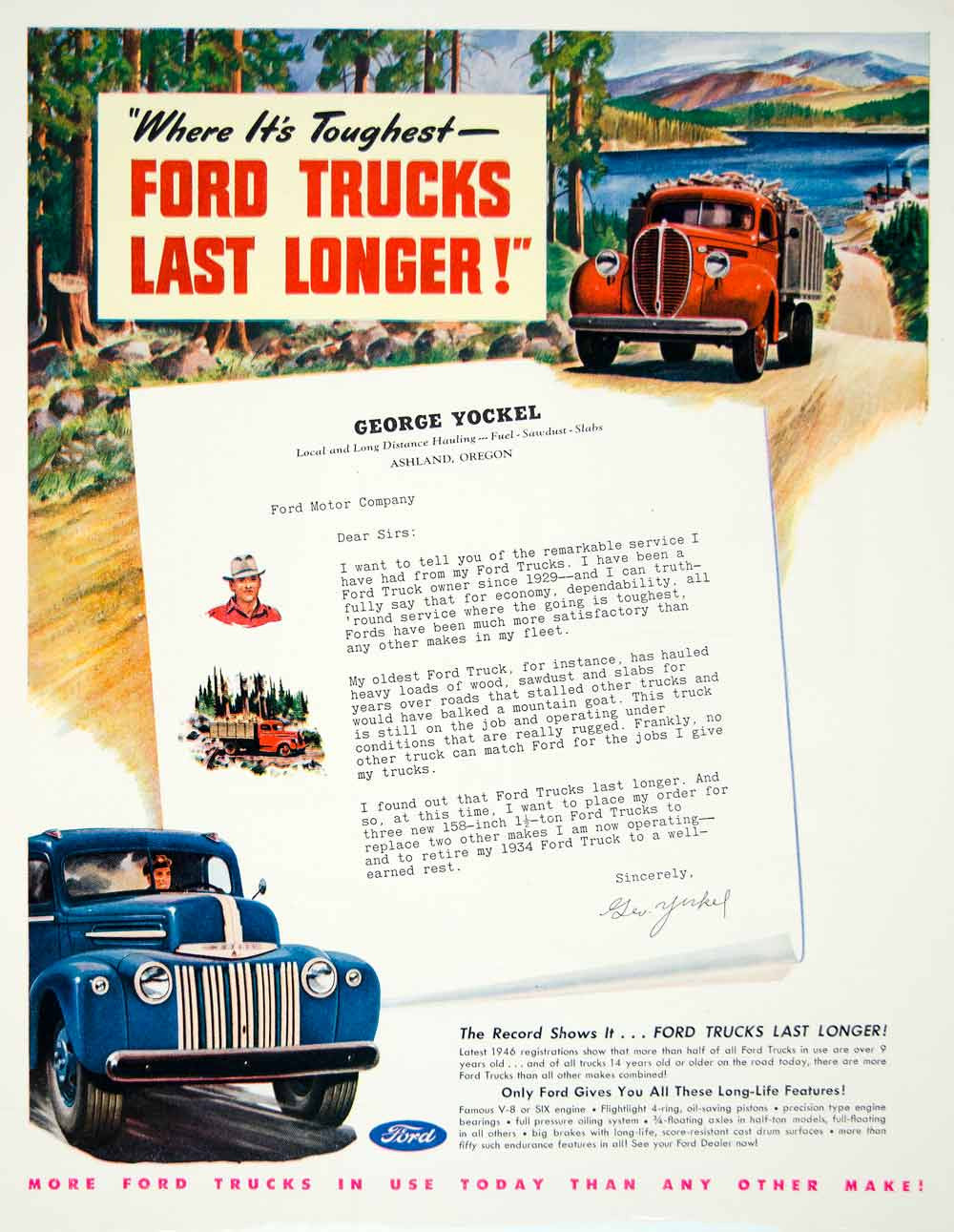 1947 Ad Ford Trucks Landscape Tough George Yockel Automobile Vehicle Oregon YFT3