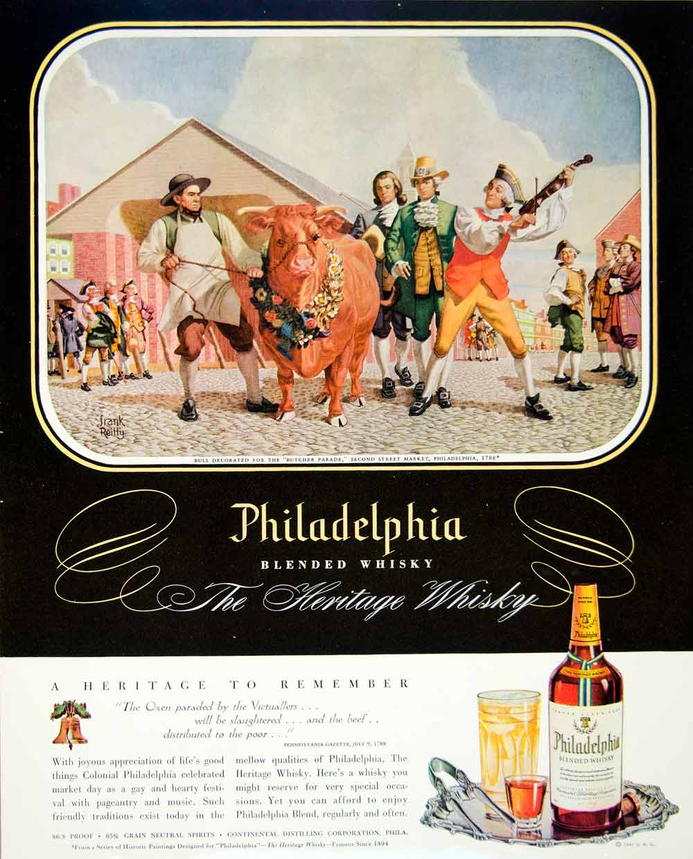 1947 Ad Philadelphia Blended Whisky Heritage Butcher Parade Frank Reilly YFT3