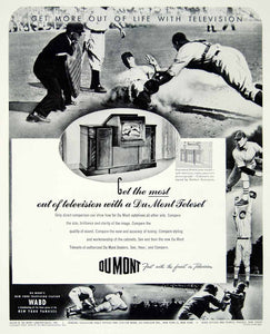 1947 Ad Du Mont Television Set Baseball WABD New York Yankees Sport TV YFT3