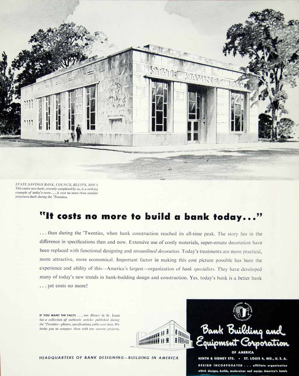 1947 Ad Bank Building Equipment Corporation State Savings Council Bluffs YFT3