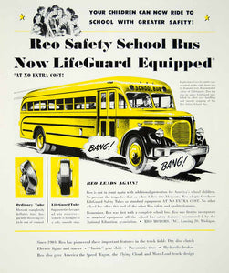 1947 Ad Reo Motors Life Guard Tube Tire Wheel School Bus Children Vehicle YFT3