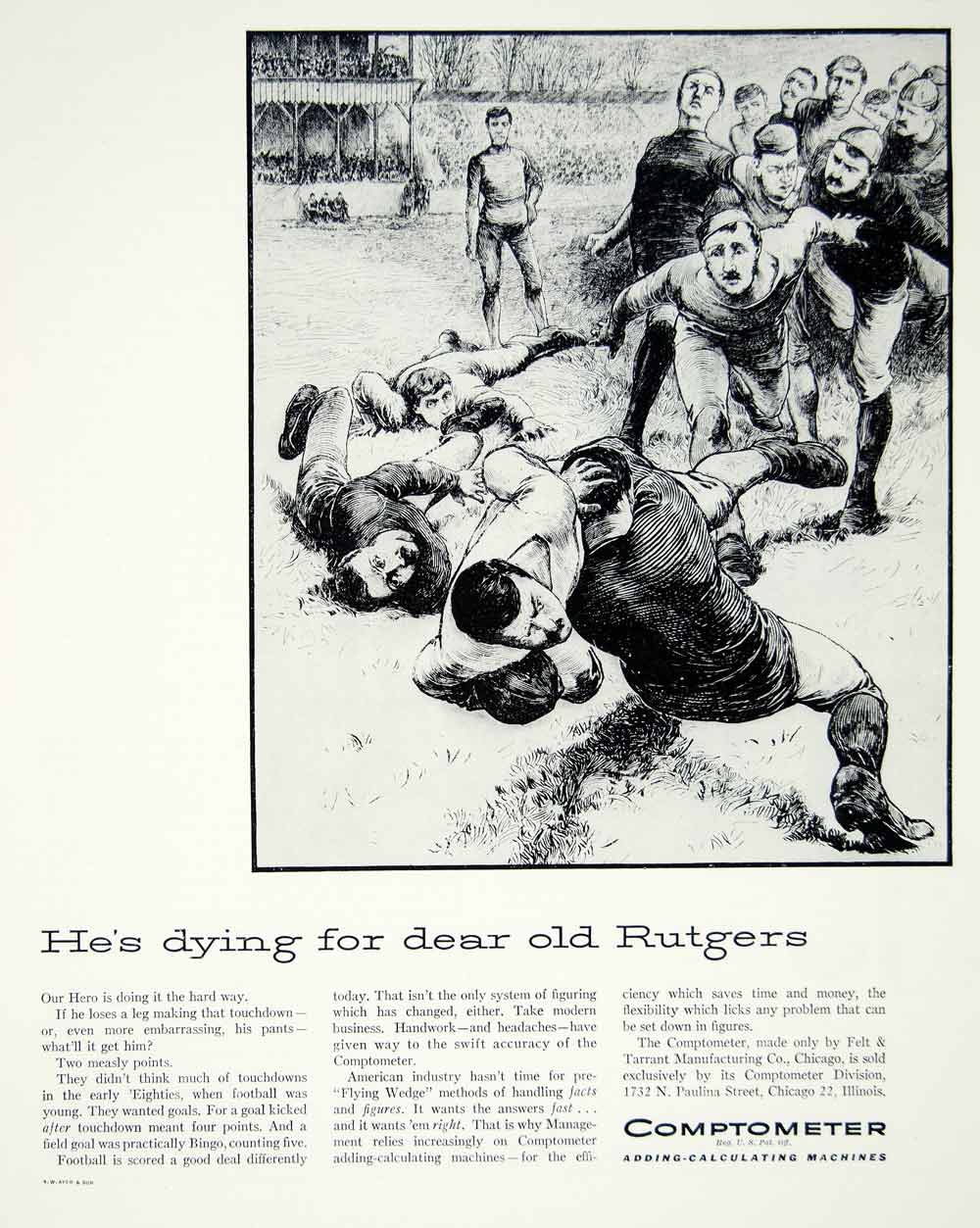 1947 Ad Comptometer Adding Calculating Machines Rutgers Football Felt YFT3