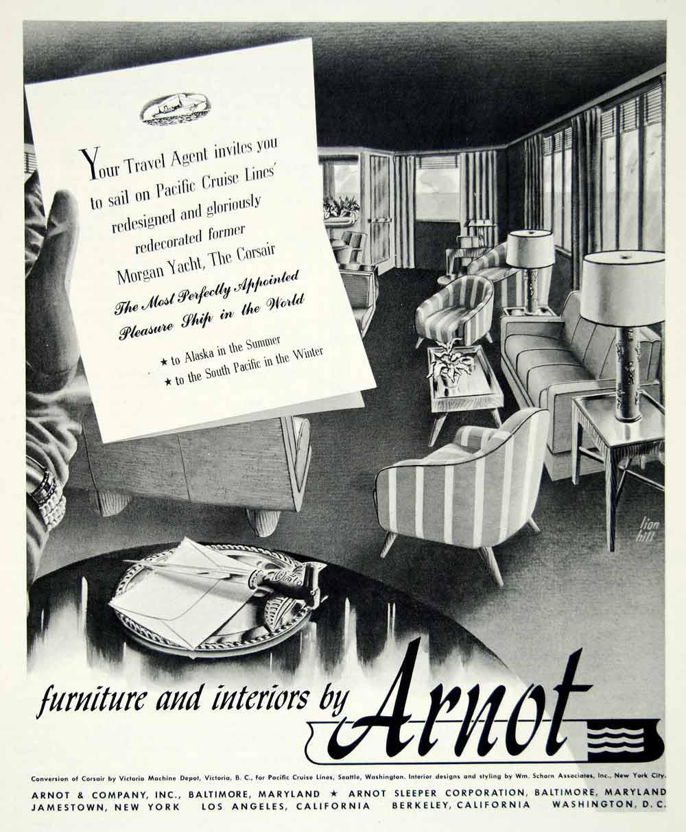 1947 Ad Arnot Company Furniture Interior Design Travel Pacific Cruise Lines YFT3