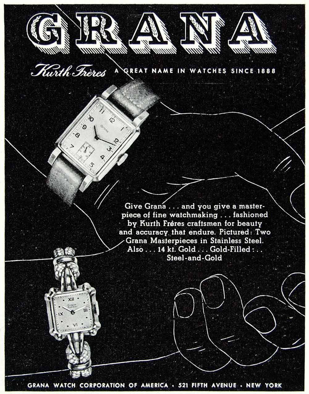 1947 Ad Graba Watch Corporation America New York Jewelry Fashion Kurth YFT3
