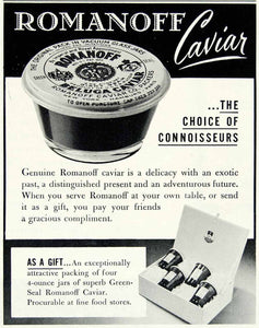 1947 Ad Romanoff Caviar Food New York Hamburg Paris Imperial Royal YFT3 - Period Paper
