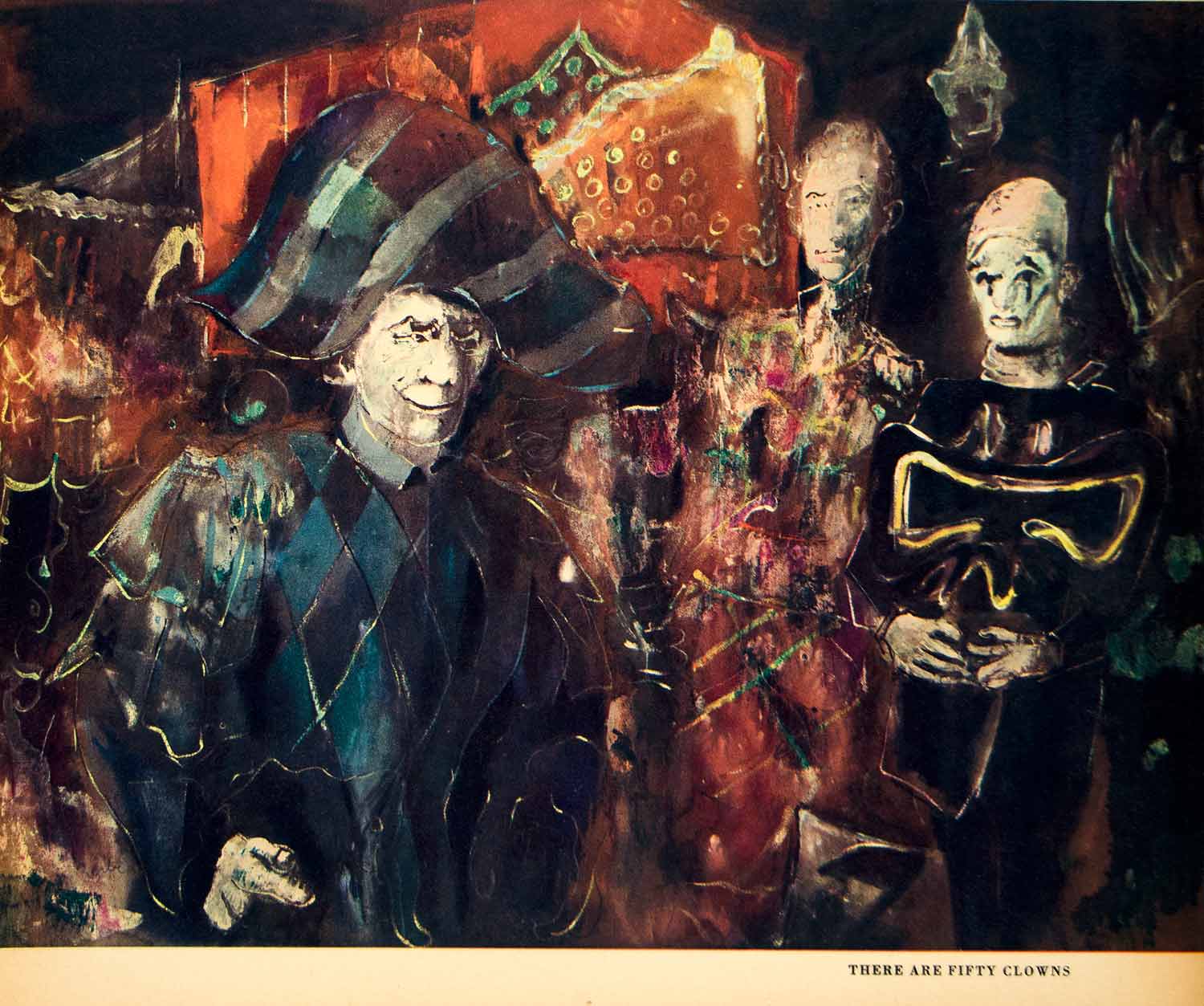 1947 Color Print Fifty Clowns Costume Entertainment Ringling Brothers Karl YFT3