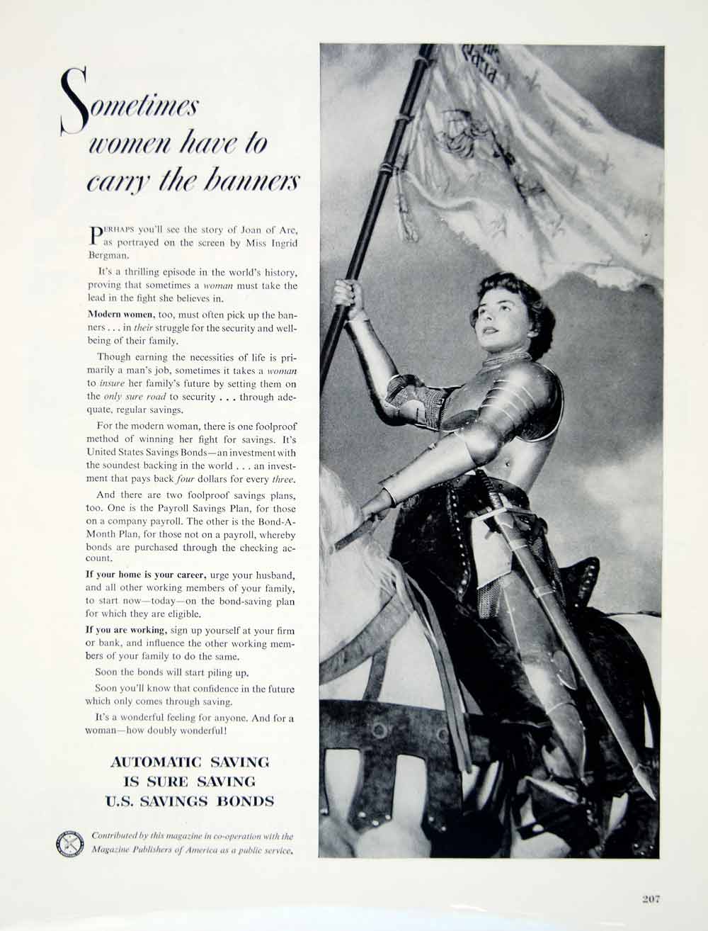 1949 Ad Public Service Announcement U S Savings Bond Joan Arc Ingrid YFT4