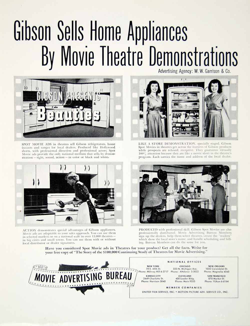 1949 Ad Movie Bureau Gibson Home Appliances Theater Film Demonstration YFT4