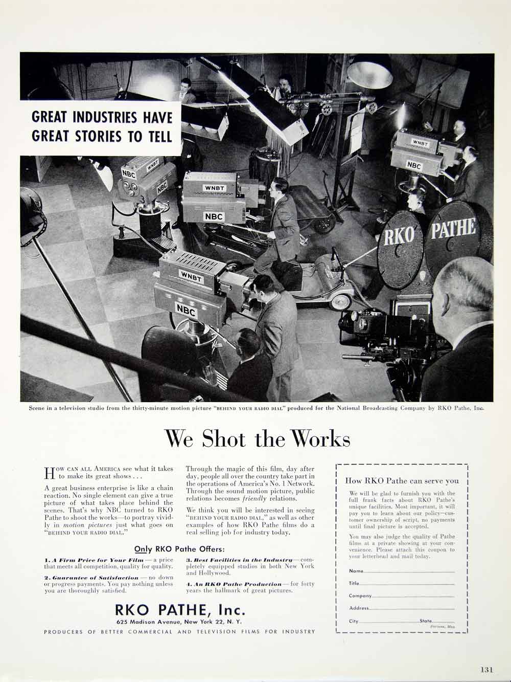 1949 Ad RKO Pathe Behind Radio Dial Television National Broadcasting YFT4