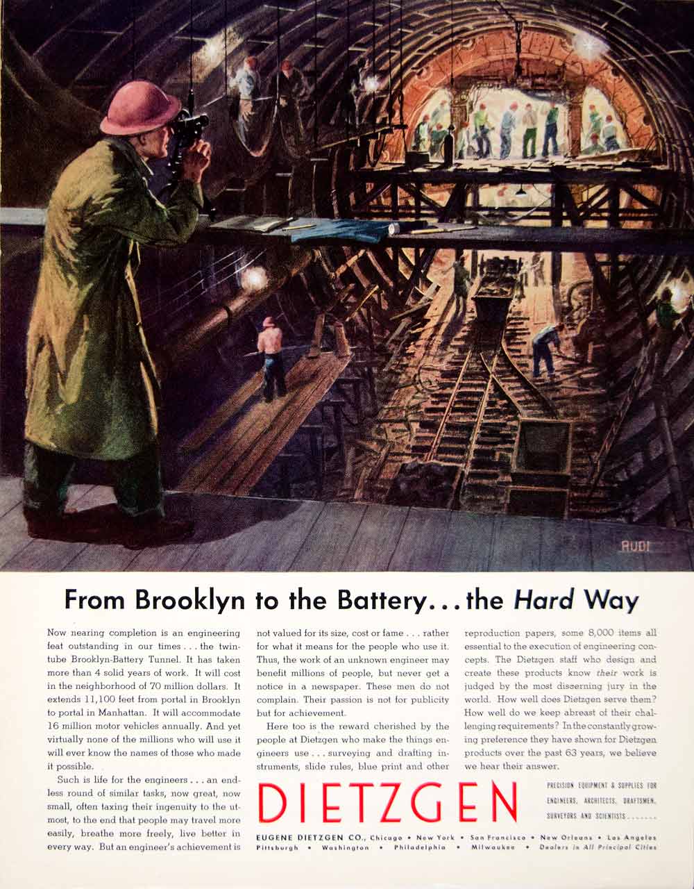 1949 Ad Dietzgen Precision Equipment Engineer Architect Science Cave Mine YFT4