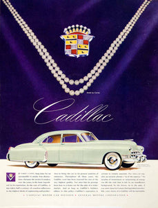 1949 Ad Cadillac Jewelry Pearl Cartier General Motor Company Sidewall Tires YFT4