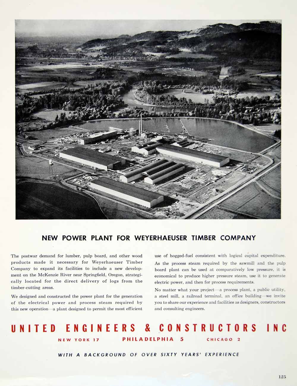 1949 Ad United Engineer Constructors Power Plant Weyerhaeuser Timber YFT4